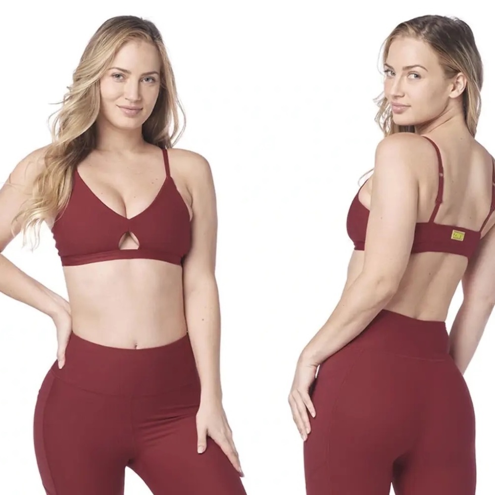 Zumba Dance Co Sports Bra, Red/Burgundy (Size Medium)